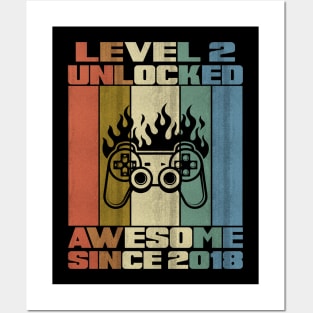 Level 2 Unlocked Birthday 2 Years Old Awesome Since 2018 Posters and Art